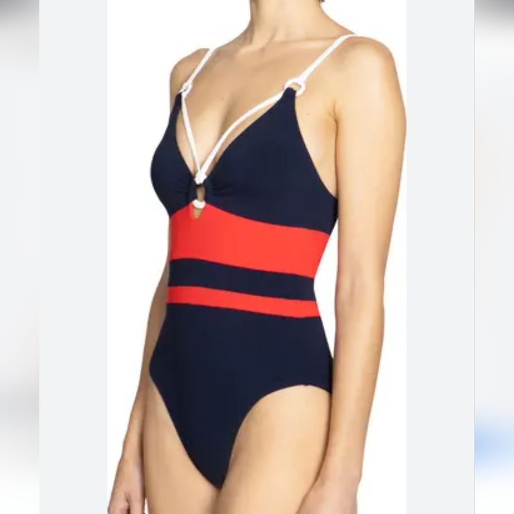 Robin Piccone Navy and Red Women's Swimsuit Babe Triangle One-Piece Swimsuit